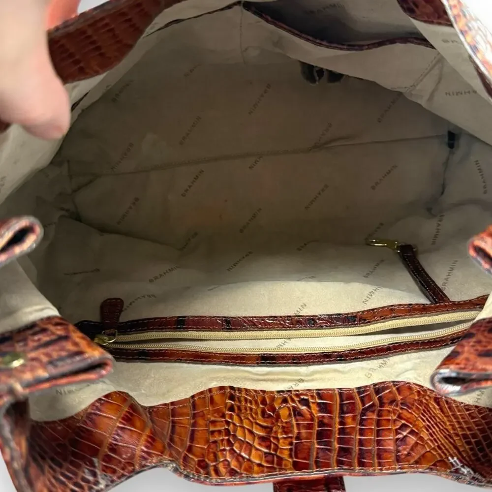 Brahmin Rhoda Pecan Croc-Embossed Genuine Leather Hobo Shoulder Bag Women’s